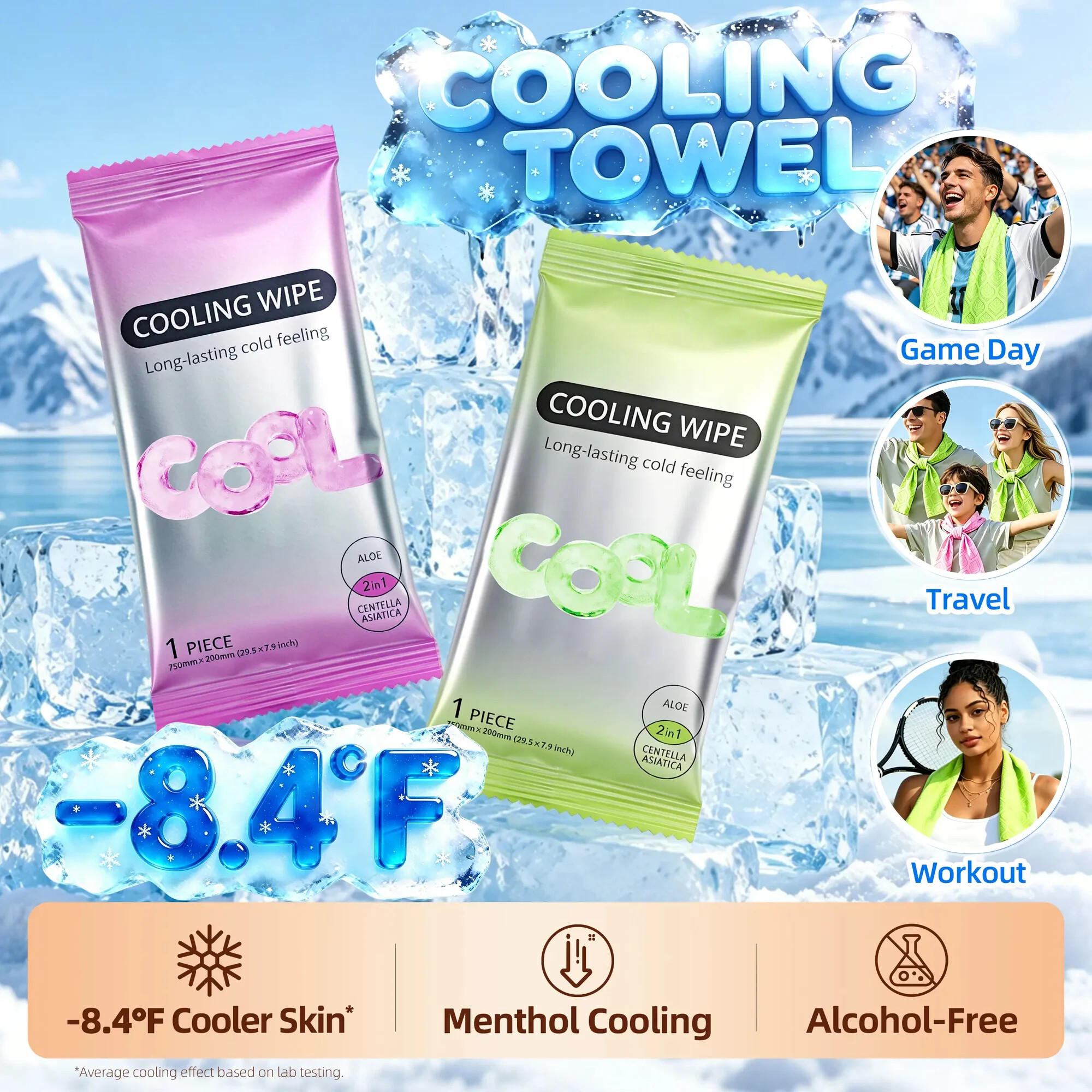 5-Pack Cooling Towels & XL Menthol Wipes — Instant Heat Relief